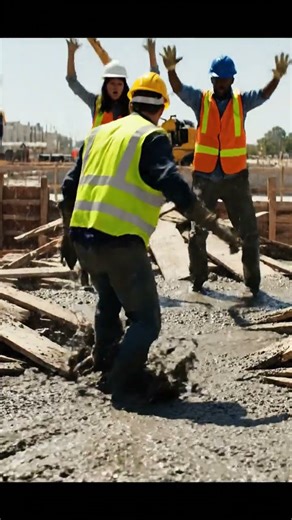 Concrete formwork bursts apart in dramatic slow motion – workers react in shock