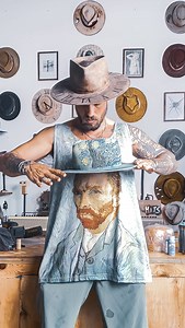 Custom Vincent van Gogh ‘Starry Night’ Hat 🌌🌃🎩 . . Signature Artist collection 1111Hats.com #CustomHat #VanGogh #ArtFashion #UniqueStyle #WearableArt #StarryNight” #1111hats #handmadehat #Handmadehats #fedorahats | 11.11hats