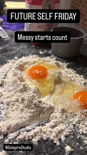 Future Self Friday The other day I tried making pasta and… whew It was messy. I made mistakes. I had moments where I wanted to scrap it. But I kept going. And it reminded me of something I’m living by lately: Future you isn’t built by getting it right the first time. She’s built every time you’re willing to learn, adjust, and try again. Mistakes aren’t the opposite of progress. They’re part of the recipe. Comment one word for what you’re practicing right now. (messy, patience, consistency, coura