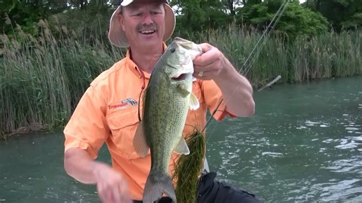 How to catch largemouth bass along a weed edge - Bass fishing the Detroit River using the Flexi-Jig