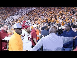 Alabama players leave field as Tennessee fans sing Dixieland Delight, rush field & rip down goalpost