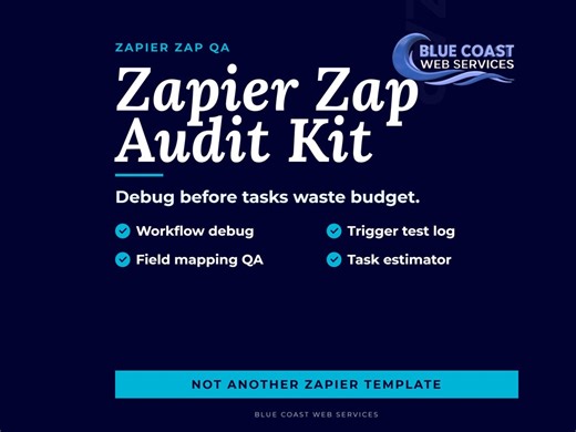 Zapier Zap Audit Kit | Workflow Debug Checklist, Trigger Test Log, Field Mapping QA Workbook