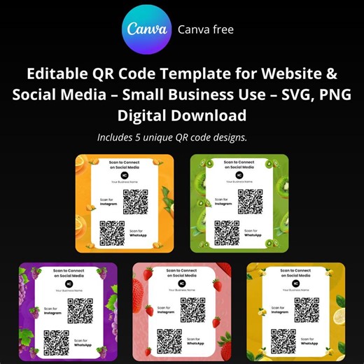 Editable QR Code Template for Website & Social Media – Small Business Use – SVG, PNG Digital Download - Etsy