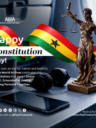 Freedom, unity, and flight today we celebrate Ghana’s Constitution Day! 🎉✈️ From Accra to Tamale, Kumasi to Takoradi, we’re proud to connect the heartbeat of Ghana. Our Constitution reminds us that together, we rise higher. Join the celebration in the skies fly Africa World Airlines this Constitution Day!#fyp #AWA #FYP