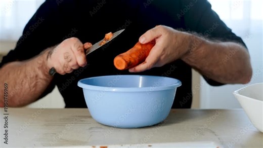 How to slice carrots in a simple kitchen setting at home