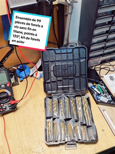 Ensemble de 99 pièces de forets à vis sans fin en titane, pointe à 135°, kit de forets en acier rapide, ensemble de forets pour menuiserie 1,5-10 mm avec boîte de rangement, convient au bois, aux plastiques et à la fibre de verre. #OffresDePrintemps #MénageDePrintemps #bricolage #diy #meche