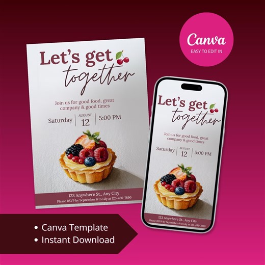 Let’s Get Together Invitation Mobile & Print Template | Editable Canva Digital Download | Digital Phone Evite - Etsy