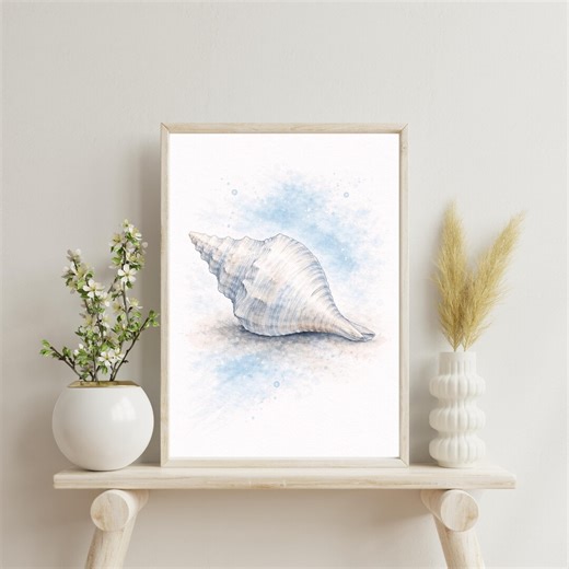 Conch Shell Wall Art, Coastal Watercolor Beach Decor Printable Poster - Etsy