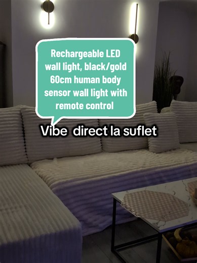 Rechargeable LED wall light, black/gold 60cm human body sensor wall light with remote control and touch control, stepless dimming mode, Dimmable lighting, suitable for hallway, entryway, bedroom, Indoor Lighting, Led Wall Sconce, Hallway Light Fixtures#Tiktokshop #led #lighting
