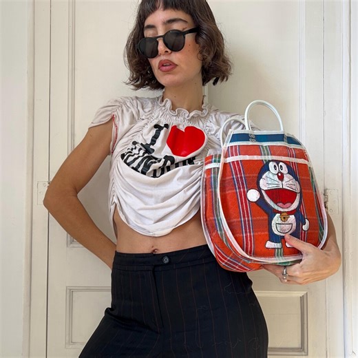 Handmade Doraemon Plaid Woven Market Tote Bag | Kawaii Anime Character Purse - Etsy Australia