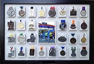 Medal Display 32 Medals (Beige), Marathon, Triathlon, Soccer, Wrestling, Wooden Frame