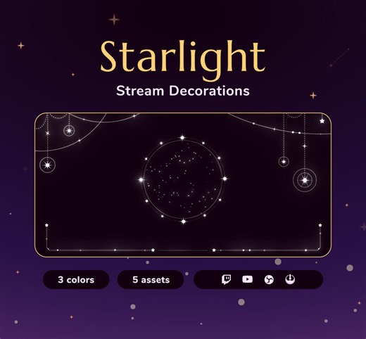 5 Starlight Animated Stream Decorations for Twitch & OBS Studio | Purple, White, and Yellow Twitch Decor | Decoration Overlay | Vtuber Asset - Etsy
