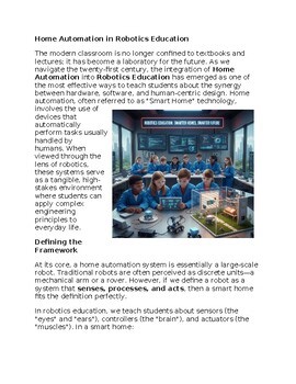 Home Automation in Robotics - Reading Passage and x 10 Questions