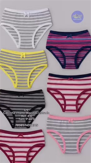 Sharkatacadista Íntima on Instagram: "LIV INTIMATE Calcinha Infantil Algodão Listrada Ref: 410 Tam: P ao G Pacote c/ 6 Peças 30,95 AV 32,20 AP 7898574092315 🚚 frete fixo 80,00 até 25kg por transportadora saindo do Brás enviamos para todo Brasil 🚚 frete fixo 50,00 até 25kg estado de São Paulo saindo do Brás 📍 endereço Matriz Rua Mendes Gonçalves 247, Brás 📍 Filial em Goiânia, Rua 67B conhecida pelo nome de rua do bebê dentro da galeria império da moda e do bebê loja 30 A ✅️✅️ Equipe Brás ✅️✅️