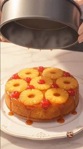 🥧🍍Pineapple-maraschino cherries upside down cake #shorts