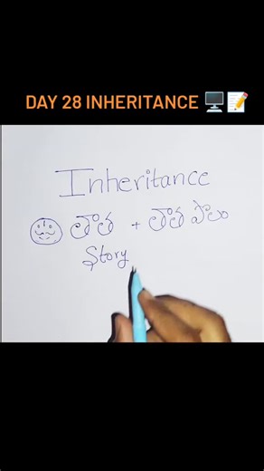 Nagababu Balla | FlashCoders⚡⚡ on Instagram: "Day 28 What is Inheritance 👇 Inheritance is like children getting qualities from their parents, but in programming. It means one class can use the properties and methods of another class. The class that gives features is called the parent class. The class that receives features is called the child class. Inheritance helps avoid writing the same code again and again. It makes programs easier to understand and manage. Students can learn concepts faste