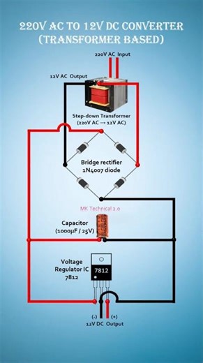 AC to DC Converter Circuit (Transformer based). #electrician #electrical #electronics