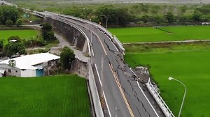 Drone footage shows collapsed bridge after Taiwan quake