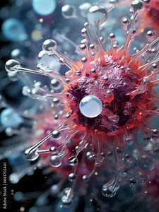 An animation showing a representative corona virus molecule mutating over time into various shapes and forms with an alpha track. Vertical video for business.