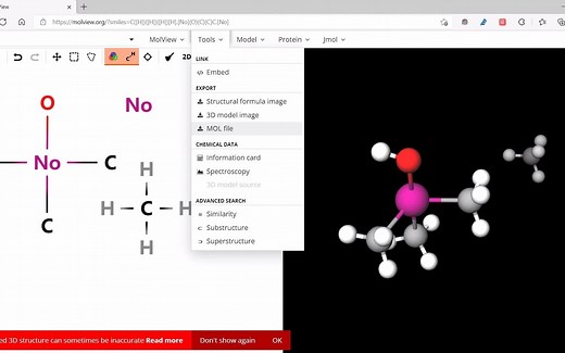 molview 10秒钟画分子球棍模型