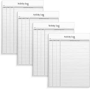 Better Office Products Activity Log Notepad, 8.5" x 11", Planning Note Pad, 50 Sheets, Daily Time Tracking Productivity Checklist Organizer,(4 Pack)