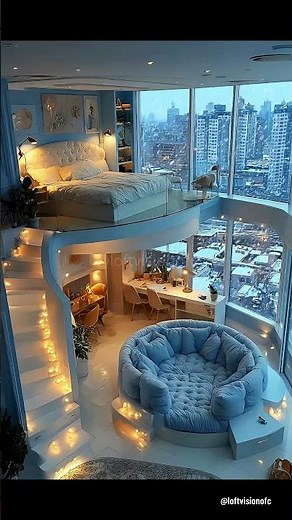 Sky Loft: Blue Hues, City Views & Cloud Couch Dream Apartment Tour #skyloft