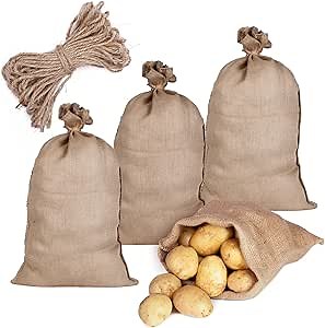 Burlap Bags 10pcs Heavy-Duty Large Potato Sack Race Bags 22'' x 36'' Thicken Burlap Sack with Ropes Reusable Woven Jute Bag for Backyard Vegetables Gardening Food Storage Kids - Holds Up to 50lbs
