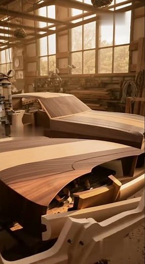 High speed timelapse wooden classic muscle car