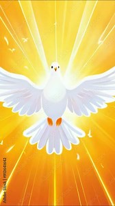 holy spirit as a white dove in rays of light isolated on blue sky, symbolizing Christian enlightenment and peace in cartoon flat design style animation -- 4k 9x16 vertical stock video footage AI