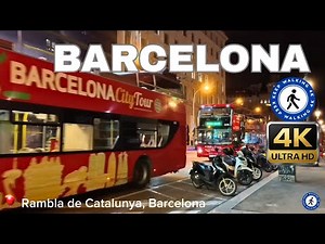 Barcelona Night Walking Tour 2025 🌃 La Rambla Catalunya in 4K UHD 🇪🇸 City Lights & Nightlife