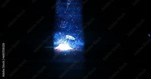close-up argon welding process at a metallurgical plant, worker welder close-up