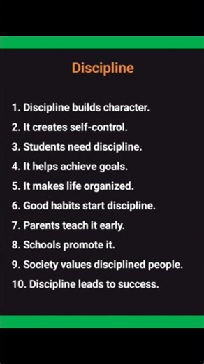 10 lines on Discipline in english ||Discipline essay in english 10 lines ||Essay on Discipline #yt