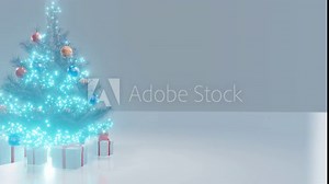 Abstract Christmas background. The camera moves around the Christmas tree with Christmas balls, lights and gift boxes. Looped 4K animation.