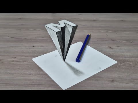 3d drawing M letter on paper for beginner