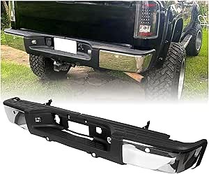 ECOTRIC Rear Step Bumper Assembly Compatible with 2007-2013 Chevy Chevrolet Silverado GMC Sierra 1500 Truck with Sensors Holes＆ License Plate Lights Replace for 20899360 GM1103148 REPC823703 Chrome