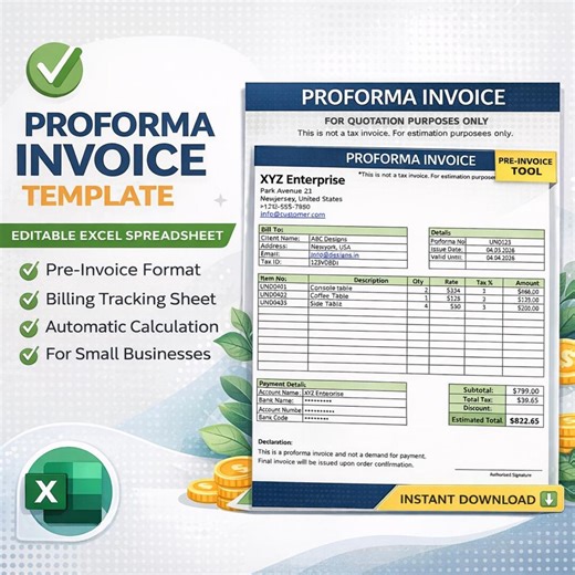 Proforma Invoice Template Excel | Editable Estimate Invoice | Business Quotation Sheet | Instant Download - Etsy