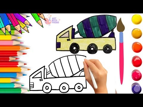 How To Draw cute Mixer Truck, Excavator & Crane Drawing, Painting & Coloring For Kids & Toddlers_🌈🎨