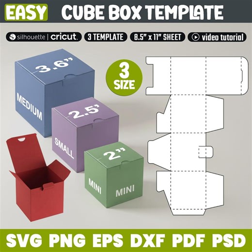 3 Box Template, Cube Box Template, Classic Square Box Svg, Box Svg for Cricut, Mini - Small - Medium Gift Box Svg, Instant Download - Etsy