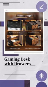 55" Gaming Desk with Power Outlet & LED Light, Computer Desk with Fabric Drawers, Storage Shelves & Monitor Stand, Industrial Gaming Table with Side Hook, Black