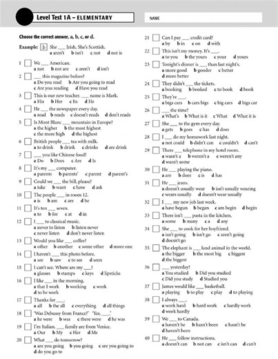 Level Test - Elementary worksheet