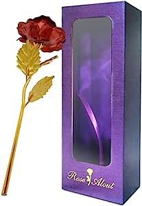 QUELIEN Galaxy Flower Rose Gift for Girlfriend, Glass Flower Rose, Unique Gifts for Women, Christmas (Red)