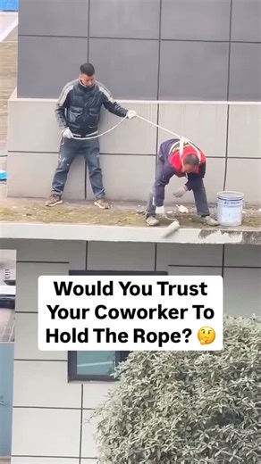 Viral News 🔥 on Instagram: "⚠️ Real-world “fall protection” in action. A painter is working high above the ground 🎨 — harness on, gear ready — but his only anchor point is his coworker holding the rope by hand 🤯 At first glance, it looks like safety is being followed… but this setup shows exactly how procedures can fail in practice when the details are overlooked. ✅ Wearing a harness isn’t enough. ✅ The system must be anchored, rated, and inspected. ✅ Lives depend on proper setup — not just g