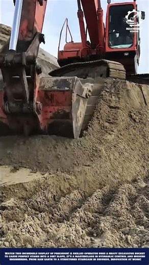 Skilled Heavy Duty Excavator Operator Carving Perfect Dirt Stairs