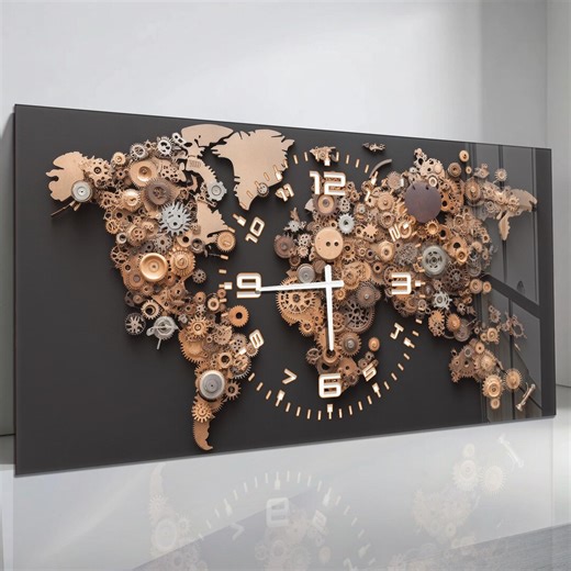 Tempered Glass World Map Wall Clock, Large Modern Wall Clock 50x110 Cm, Silent Quartz Clock for Living Room and Office - Etsy