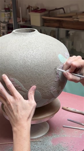 Explore Elena Miliani's Unique Sgraffito Flower Vase