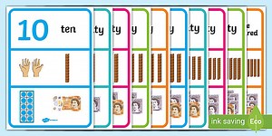 Visual Number Line Counting in 10s with 10 Frames Display Posters