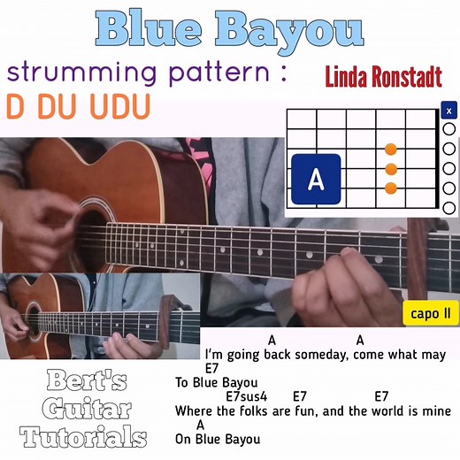 56K views · 2.6K reactions | Blue Bayou - Linda Ronstadt guitar chords w/ lyrics & strumming tutorial | Bert's Guitar Tutorials | Facebook