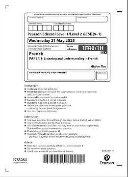 Merged 2025 Pearson EDEXCEL GCSE French Paper 1 And Mark Scheme 1fr01h