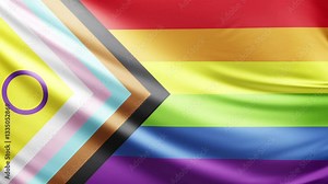 intersex inclusive pride flag video, symbol of intersex community, close-up shot of queer people, pride flag, lgbtq, queer comunity, animated flag background video, 3D video of rainbow flag