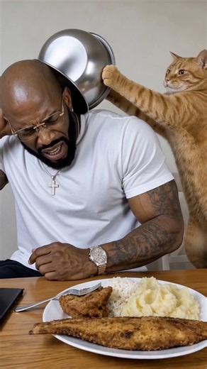 POV: Your cat been waiting ALL DAY for you to share that fish 😭🐱🍽️